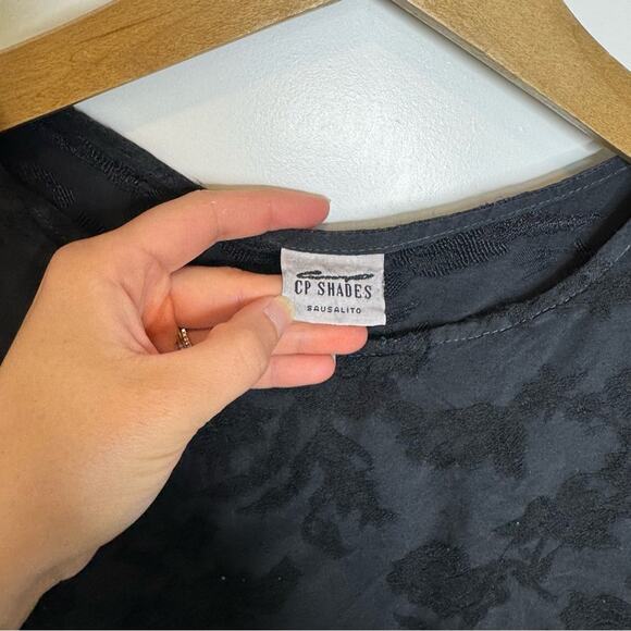 CP Shades Black Floral Print Rayon Boxy Tank Top Layering Lagenlook Size Small - Picture 2 of 5